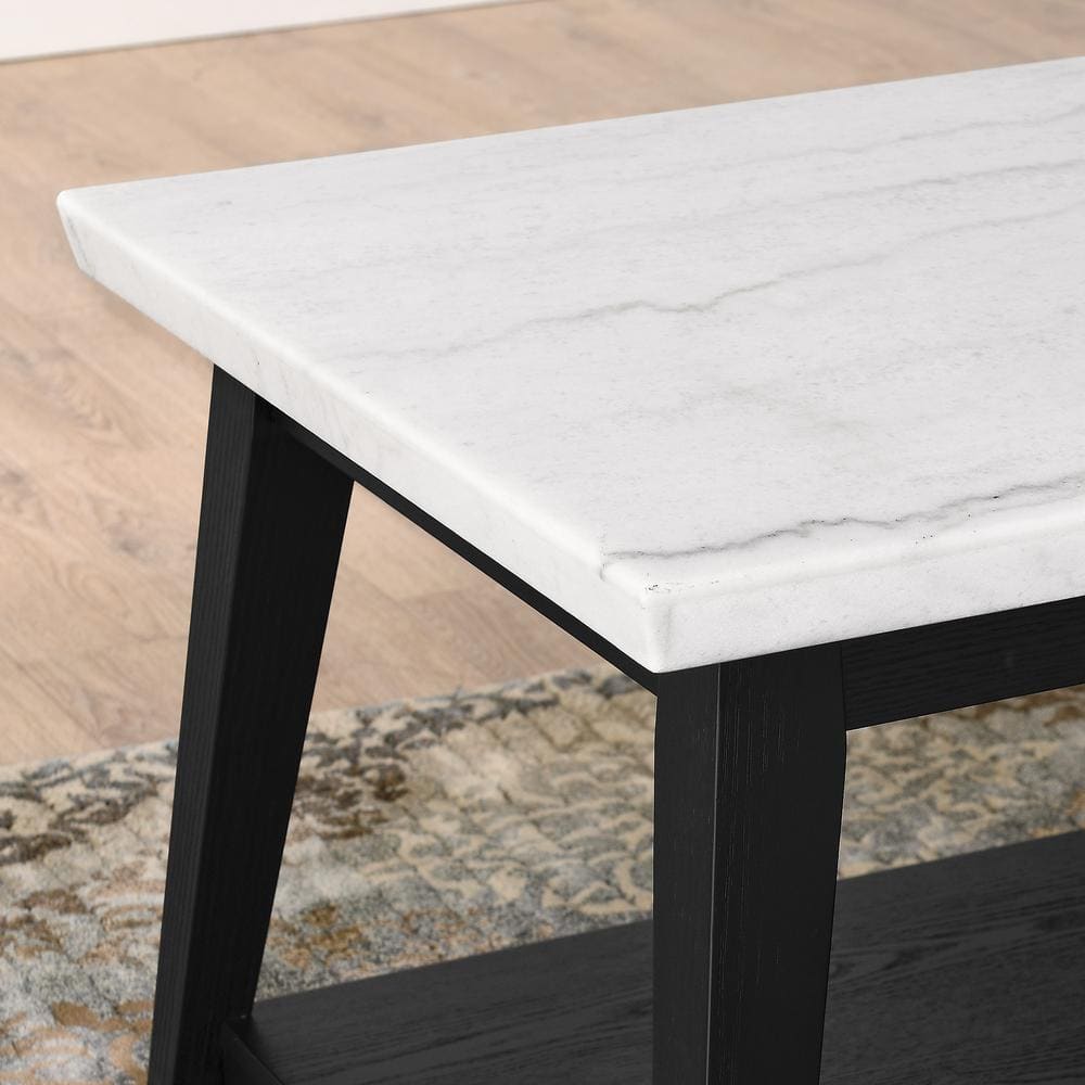 Vida 48" White Marble Top Black Wood Coffee Table