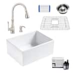 Wilcox All-in-One Farmhouse/Apron-Fireclay 24 in. Single Bowl Kitchen Sink with Pfister Faucet and Drain