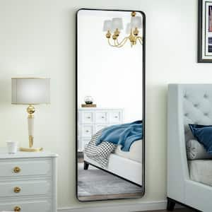 Black 24 in. W x 71 in. H Modern Rectangular Aluminum Framed Rounded Floor Mirror Full Length Mirror