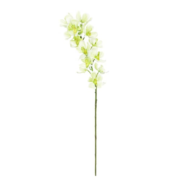 LIVING LUXURY 30 in. Cream Green Artificial Vanda Orchid Singapore Flower Stem Tropical Spray (Set of 3)