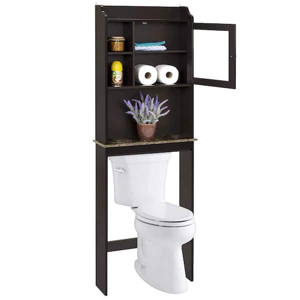 FAMYYT 23.2 in. W x 68 in. H x 7.5 in. D Espresso Bamboo Over The Toilet Storage with Adjustable Shelves