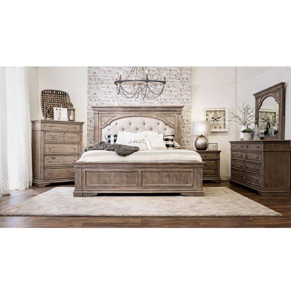 Beige Driftwood 3-Drawer Wood Nightstand with USB Ports