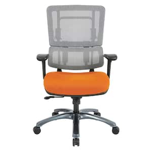 Vertical Grey Mesh Back Chair with Titanium Base and Orange Seat