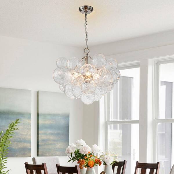 HUOKU Neuvy 3-Light 23.6 in. W Nickel Chandelier with