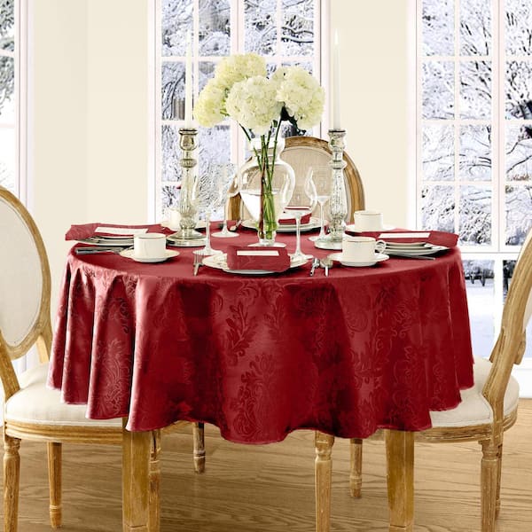 Red Barcelona Damask Fabric Tablecloth, Round Red Tablecloth