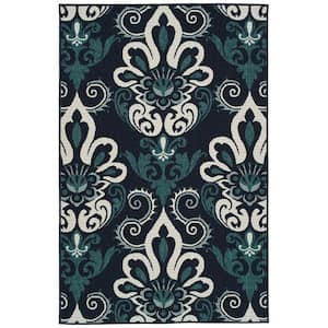 Bitki Collection Navy 1'11" x 3'7" Rectangle Residential Indoor-Outdoor Throw Rug