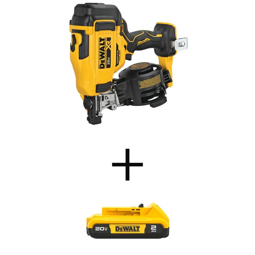 DEWALT 20V Max Lithium-Ion 15° Electric Cordless Roofing Nailer with Compact 2.0 Ah Battery Pack