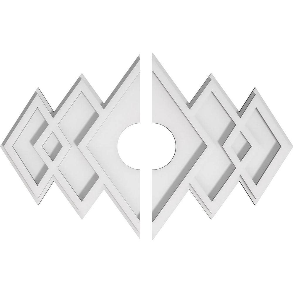 White Geometric PVC Two-Piece Ceiling Medallion, 18" x 12"