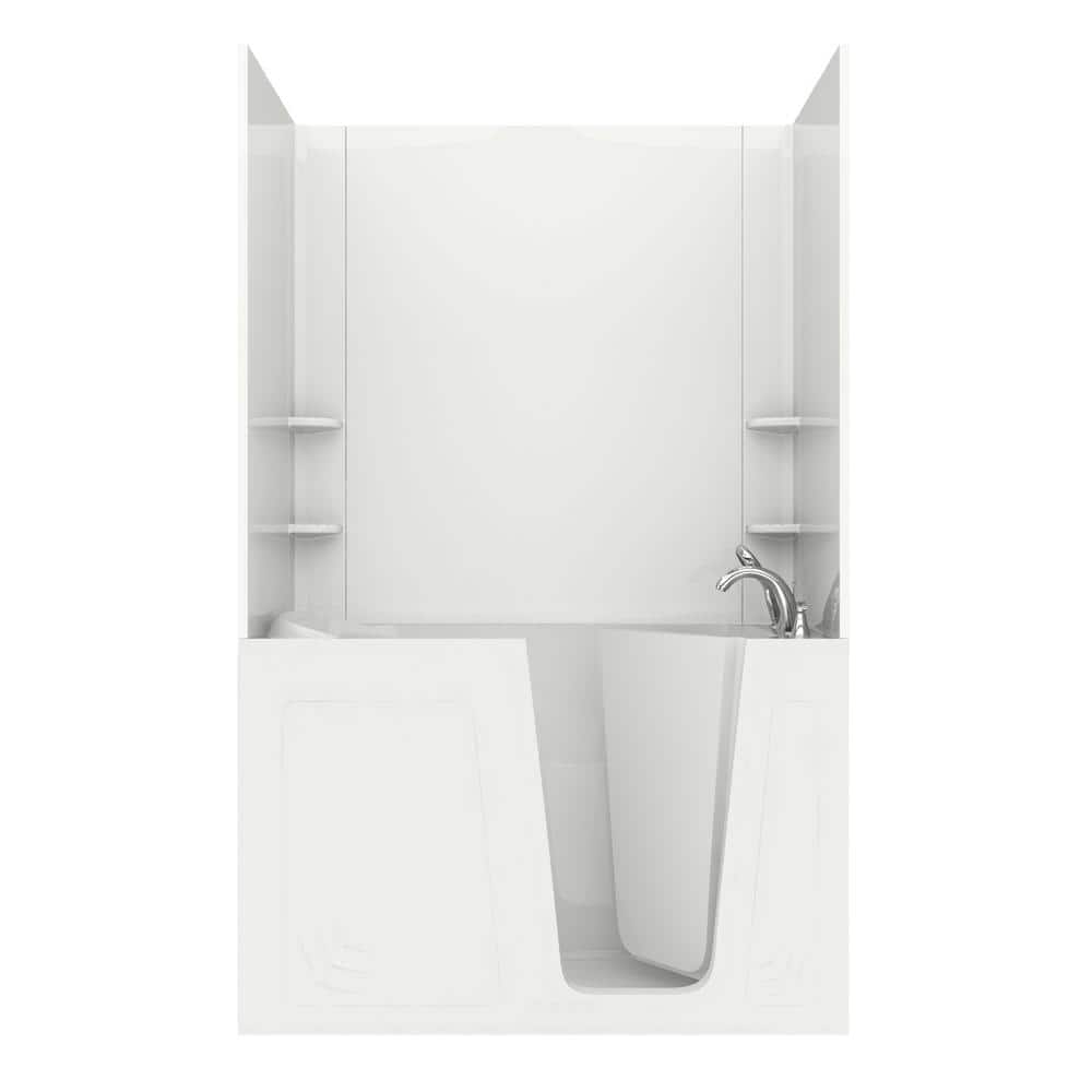 Rampart 5 ft. Walk-in Non-Whirlpool Bathtub with Easy Up Adhesive Wall Surr