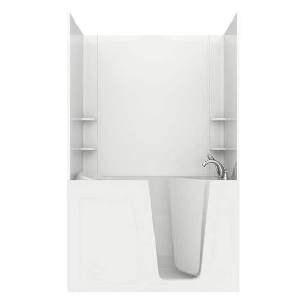 Unbranded NOVA Heated Rampart 5 ft. Walk-in Non-Whirlpool Bathtub with Easy Up Adhesive Wall Surround in White