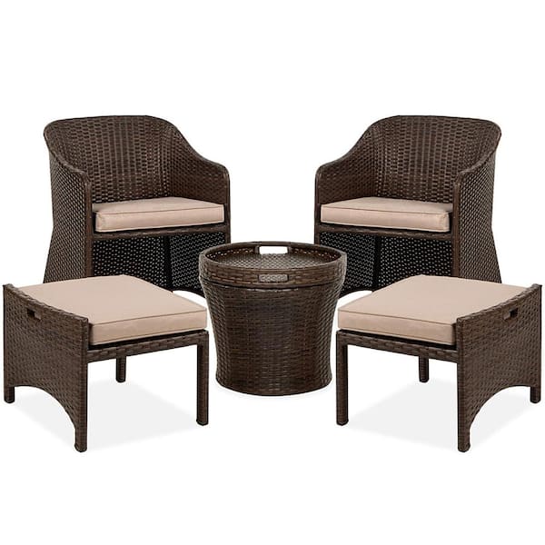 Barton 5-Pieces Outdoor Patio Rattan Wicker Sofa Side Storage Table with Beige Cushions