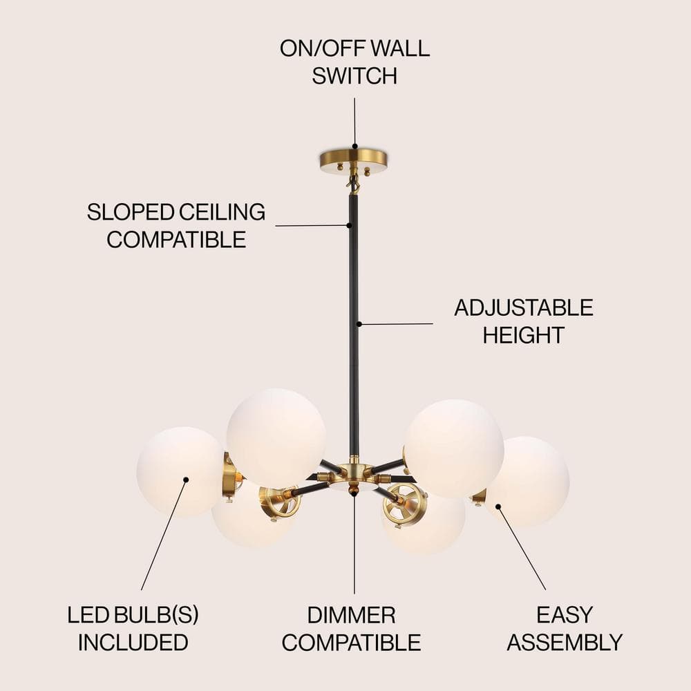 Caleb 28" Brass Gold & Black Sputnik LED Chandelier with Frosted Glass