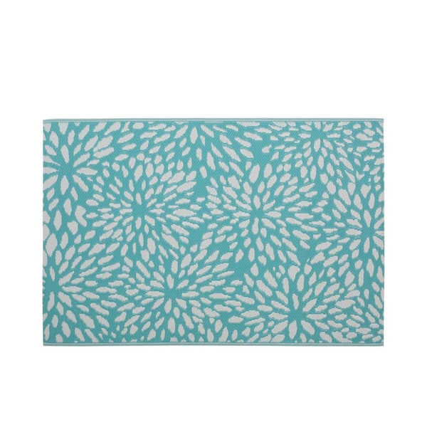 Noble House Nona Turquoise and White 4 ft. x 6 ft. Indoor/Outdoor Area Rug