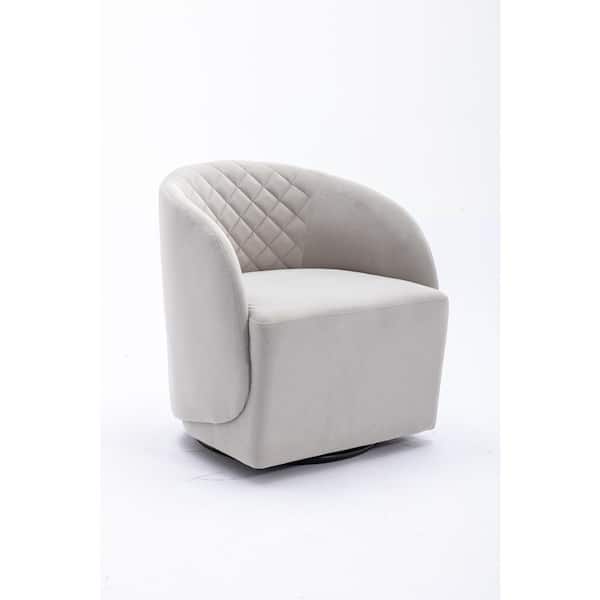 Unbranded 25.2 in. W x 25.2 in. D x 28 in. H Gray Linen Cabinet with Velvet Fabric Swivel Accent Armchair for Bedroom