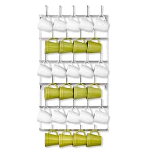 6-Tier 27 Hooks Silver Wall Mounted Mug Hook Rack Cup Holder (Large, Metal)