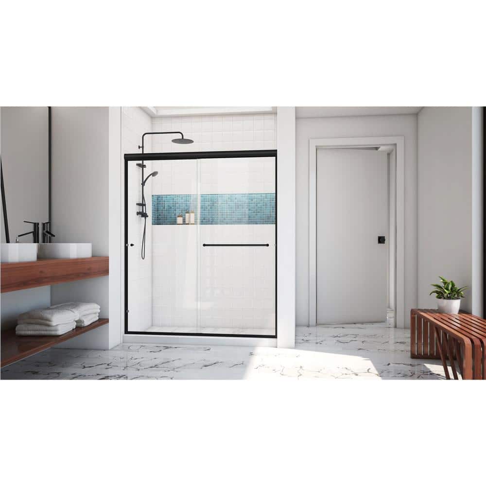 Matte Black 60" x 70" Semi-Frameless Sliding Shower Door with Clear Glass