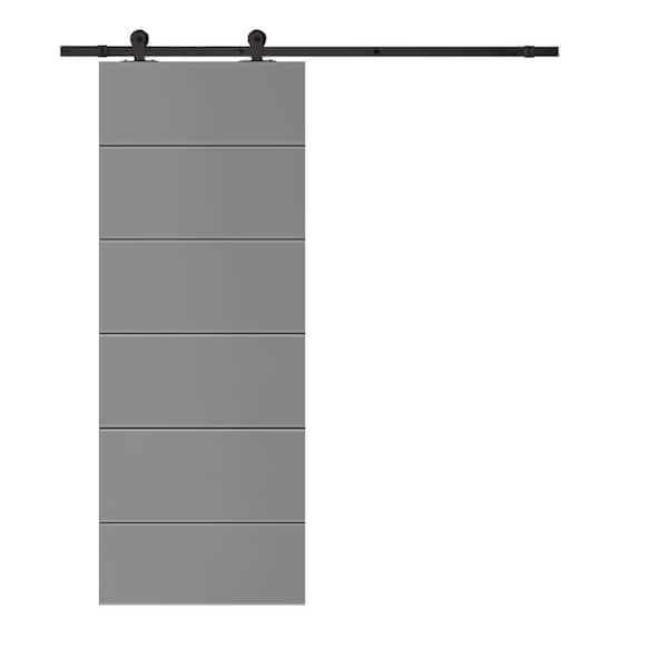 CALHOME Modern Classic 36 in. x 80 in. Light Gray Stained Composite MDF Paneled Sliding Barn Door with Hardware Kit