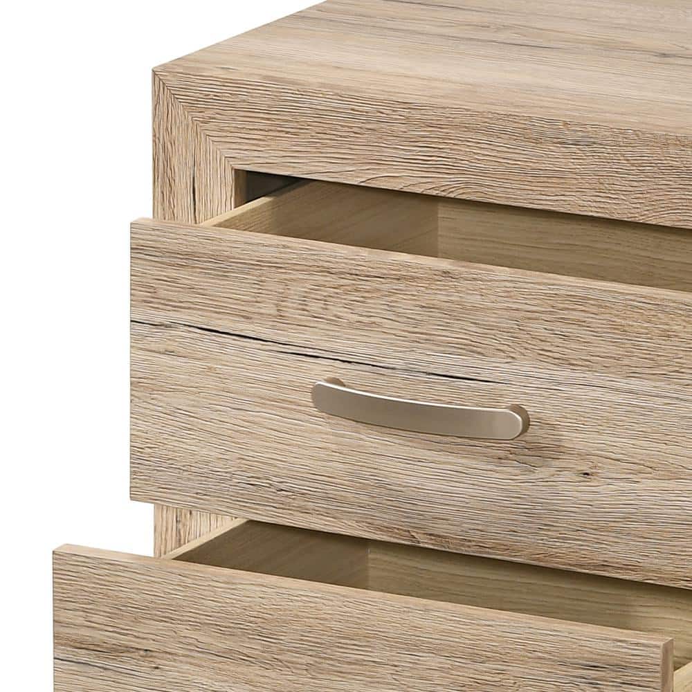 Natural Washed Oak 2-Drawer Wooden Nightstand