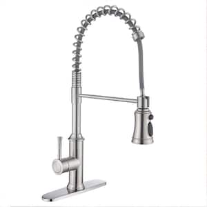 Spring Single Handle Pull Out Sprayer Kitchen Faucet Deckplate Included in Stainless Steel Brushed Nickel