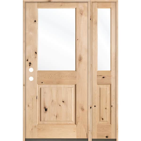 Krosswood Doors 46 in. x 80 in. Rustic Knotty Alder Half Lite Unfinished Right-Hand Inswing Prehung Front Door with Right Sidelite