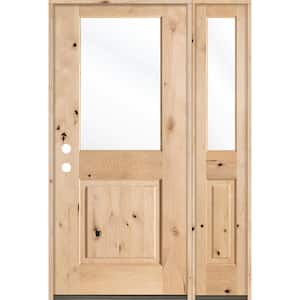 50 in. x 80 in. Rustic Knotty Alder Half Lite Unfinished Right-Hand Inswing Prehung Front Door with Right Sidelite