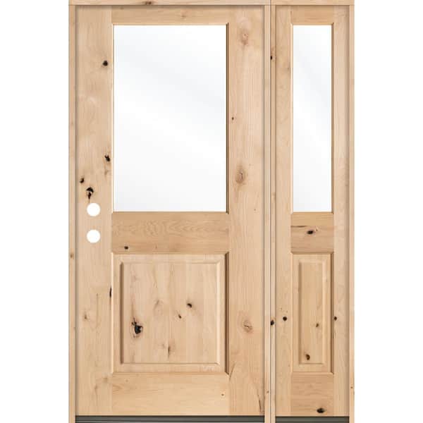 Krosswood Doors 50 in. x 80 in. Rustic Knotty Alder Half Lite Unfinished Right-Hand Inswing Prehung Front Door with Right Sidelite