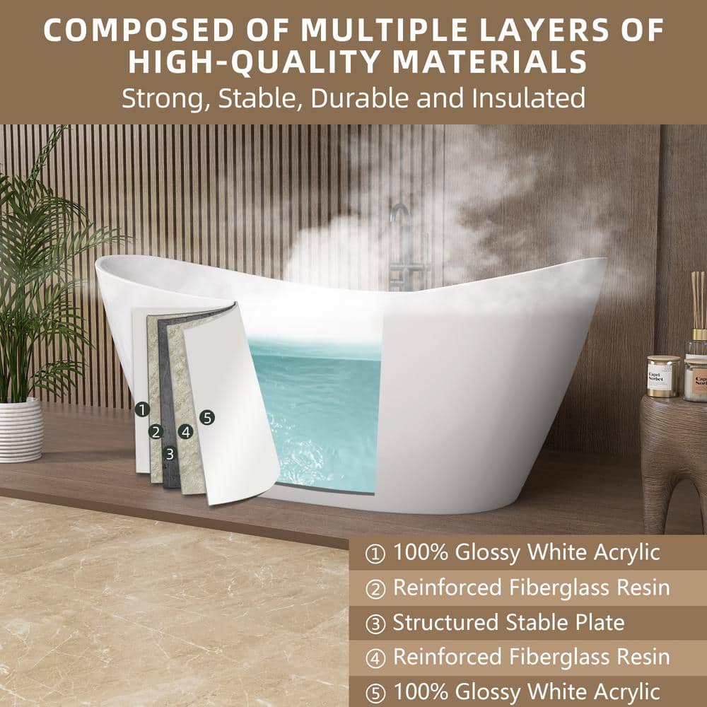 68'' White Acrylic Freestanding Double Slipper Soaking Tub
