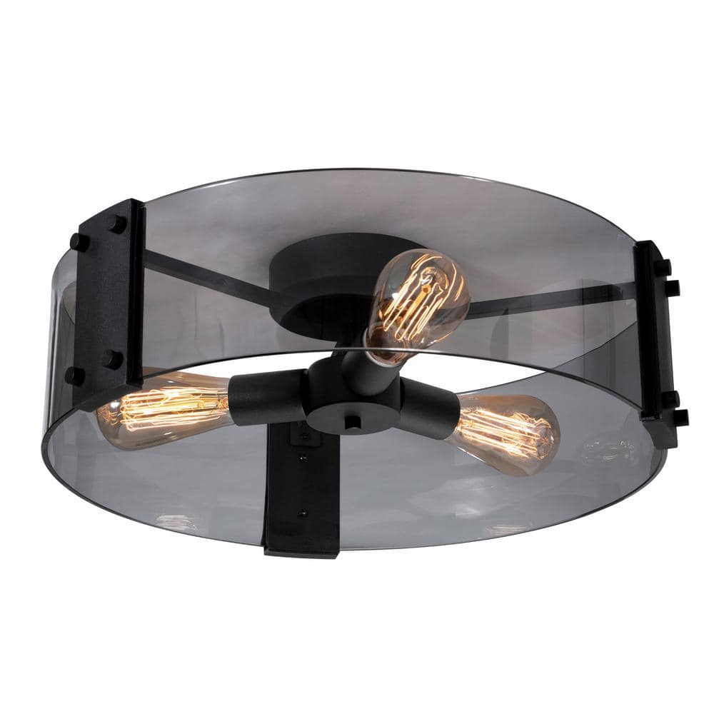 Dana 18 in. 3-Light Black Contemporary Semi-Flush Mount with Smoked Glass Shade Incandescent 1-Pack price history on PriceWatchPro