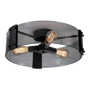 Dana 18 in. 3-Light Black Contemporary Semi-Flush Mount with Smoked Glass Shade Incandescent 1-Pack