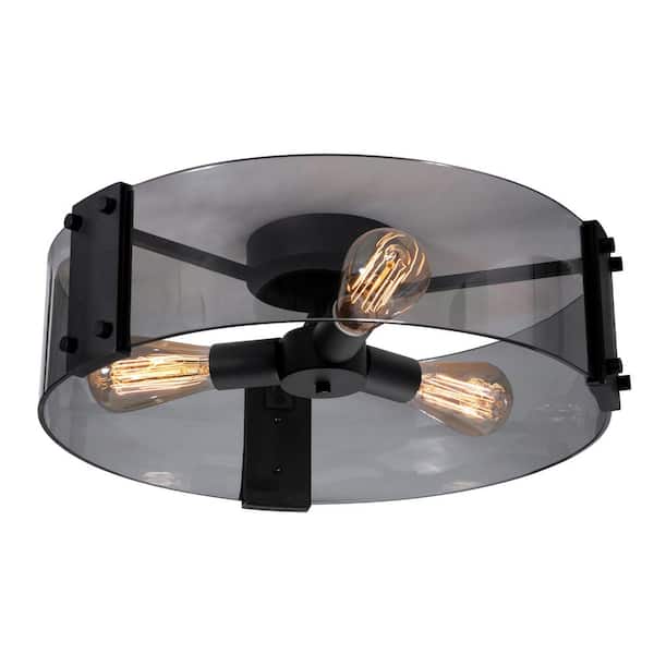 AFX Dana 18 in. 3-Light Black Contemporary Semi-Flush Mount with Smoked Glass Shade Incandescent 1-Pack