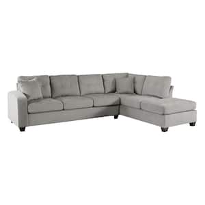 Garbo 109.25 in. Round Arm 2-piece Microfiber Reversible Sectional Sofa in Taupe with Chaise