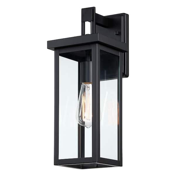Hukoro 16 in. H 1-Light Matte Black Hardwired Outdoor Wall Lantern Sconce