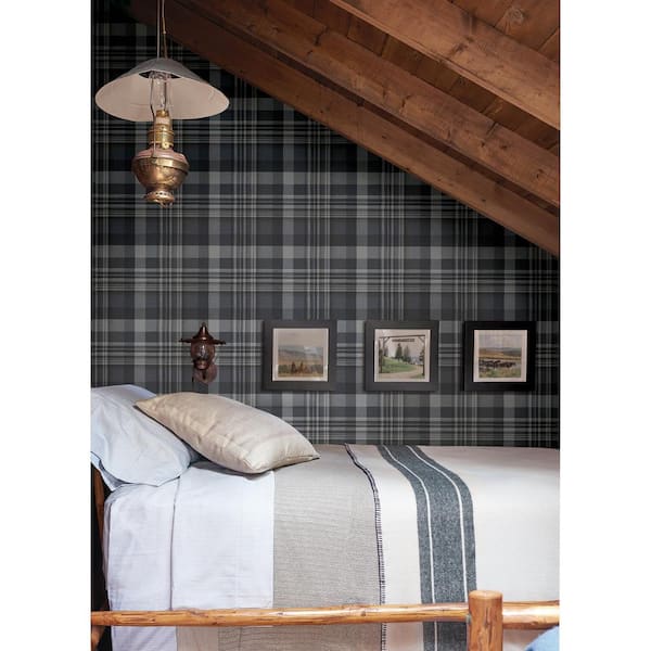 10 in. W x 13 in. L Blue Dutton Plaid Indigo Wallpaper Sample