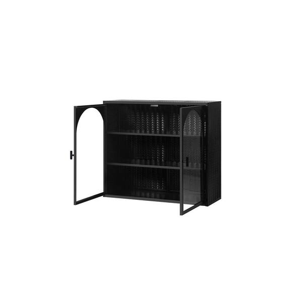 cadeninc Black Bathroom Wall Cabinet with 2 Doors and Adjustable