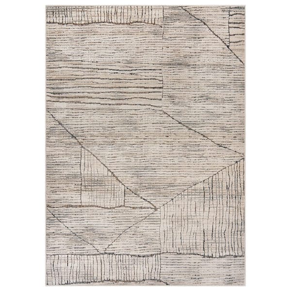 Abstract Ablock Linen Indoor High-Low Area Rug 4 ft. x 6 ft. Cream