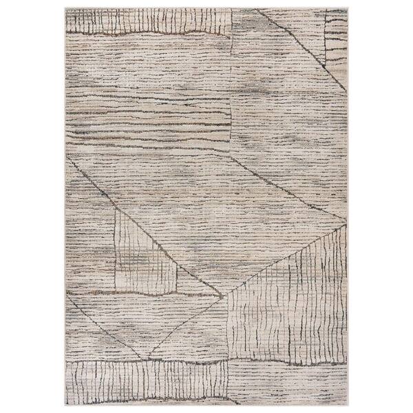 Abstract Ablock Linen Indoor High-Low Area Rug 8 ft. x 10 ft. Cream