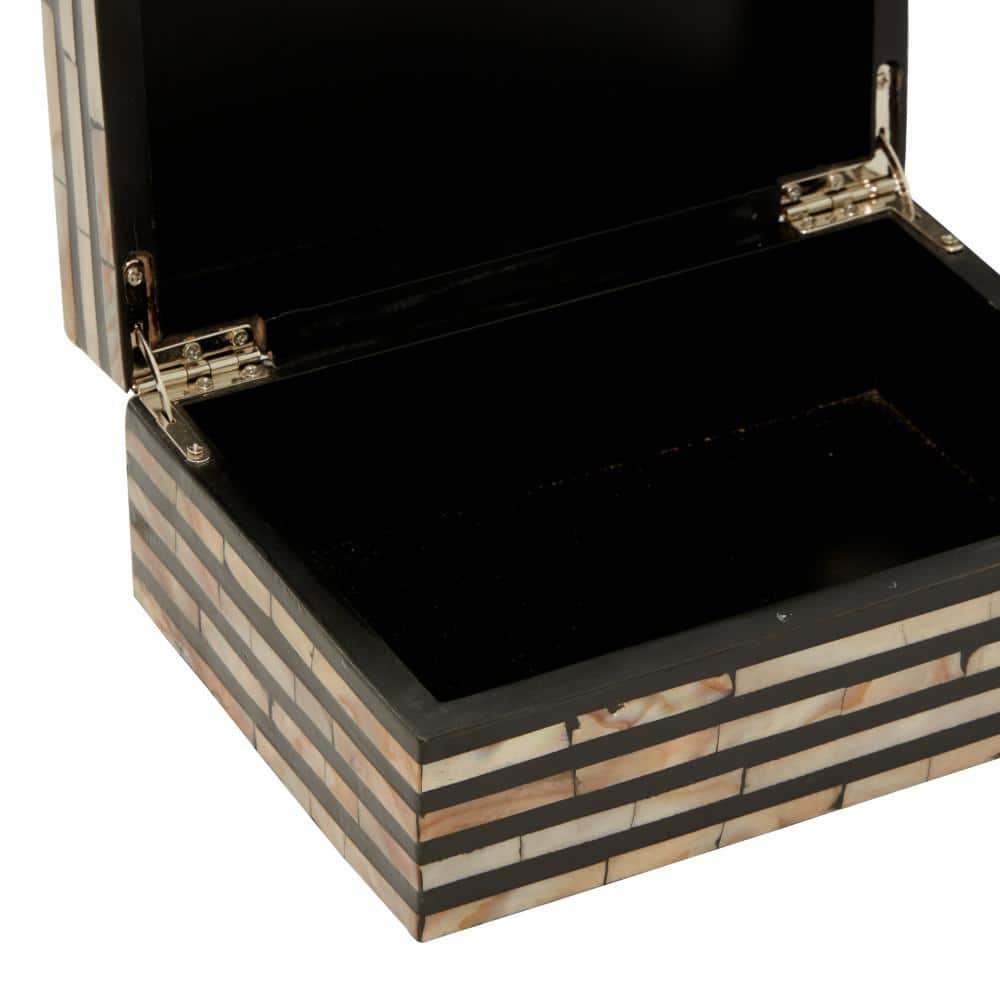 Set of 2 Black and Mother of Pearl Stackable Wooden Boxes