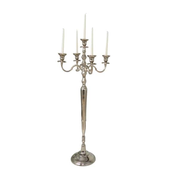 Litton Lane 47 in. Silver Aluminum Metal Tall Floor 5-Candle Candelabra