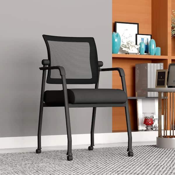 BOSS Office Products BOSS Black Fabric Mesh Flex-Back Guest Chair with Arms  and Casters B6889R-BK - The Home Depot