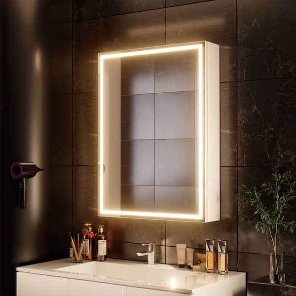 20 in. W x 28 in. H Rectangular LED Lighted Surface Mount Medicine Cabinet with Mirror