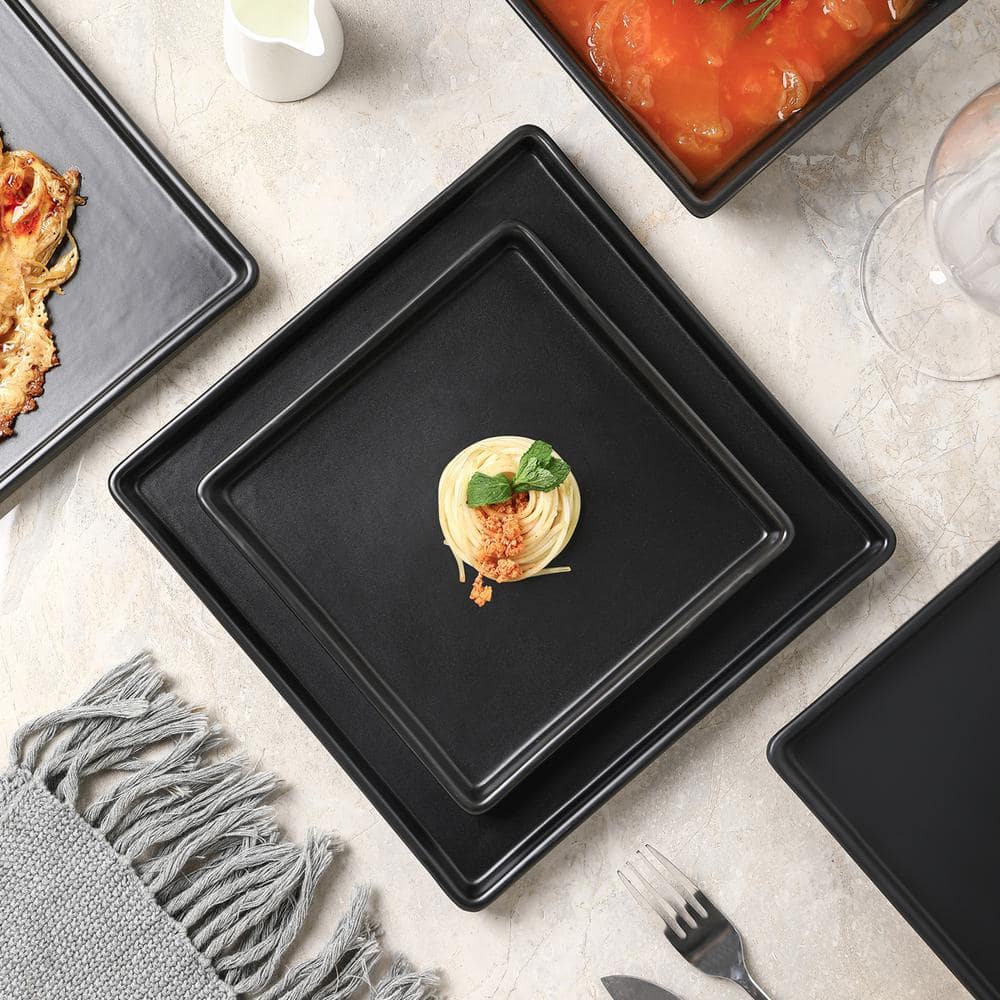 Black Matte Square Ceramic Salad Plates, Service for 8