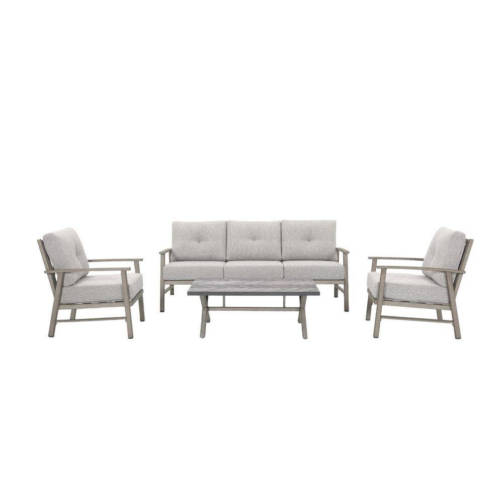 Dark Gray 4-Piece Aluminum Outdoor Patio Conversation Sofa Set with Coffee Table and Gray Cushions price history on PriceWatchPro
