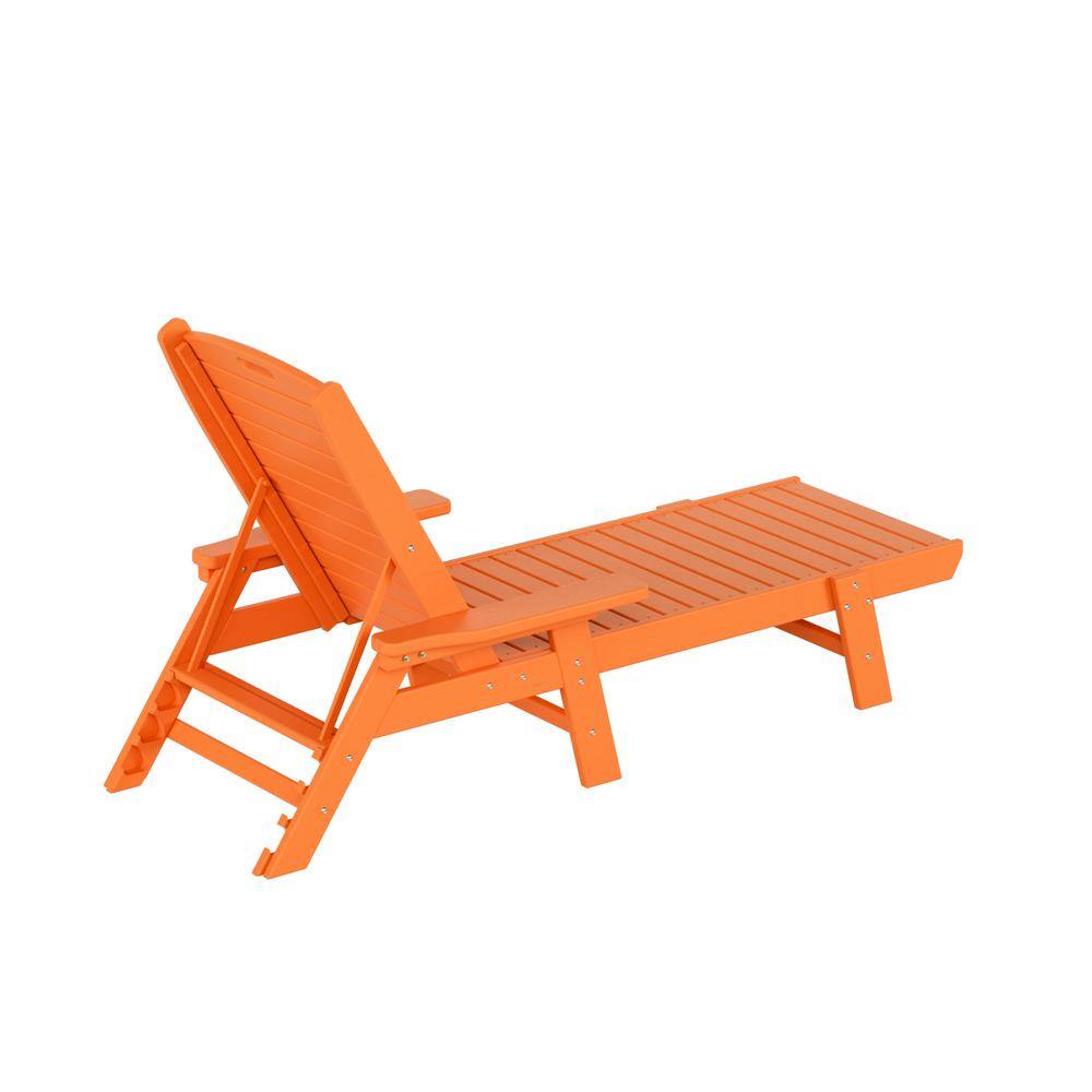 78.3" Orange HDPE Outdoor Chaise Lounge with Arms