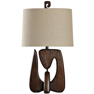 30 in. Chestnut Table Lamp with Beige Hardback Fabric Shade