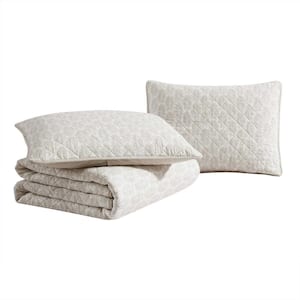 Bahama Fronds Beige 2-Piece Twin Cotton Quilt-Sham Set