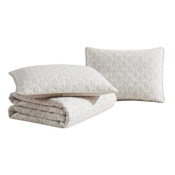 Tommy Bahama Bahama Fronds Beige 2-Piece Twin Cotton Quilt-Sham Set