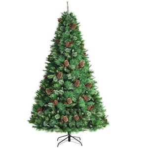 8 ft. Green Unlit Hinged PVC Artificial Christmas Pine Tree with Red Berries
