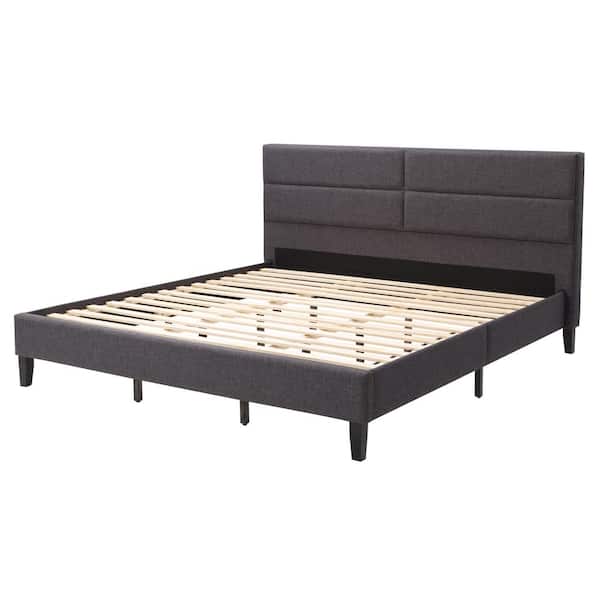 CorLiving Bellevue Dark Gray King Upholstered Panel Bed Frame