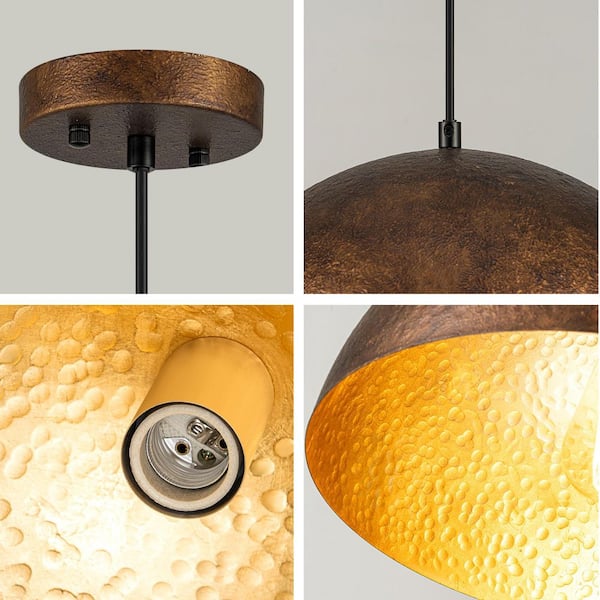 LLHZSY Luminarae 13.78 in. 1-Light Industrial Gold Hammered Dome 