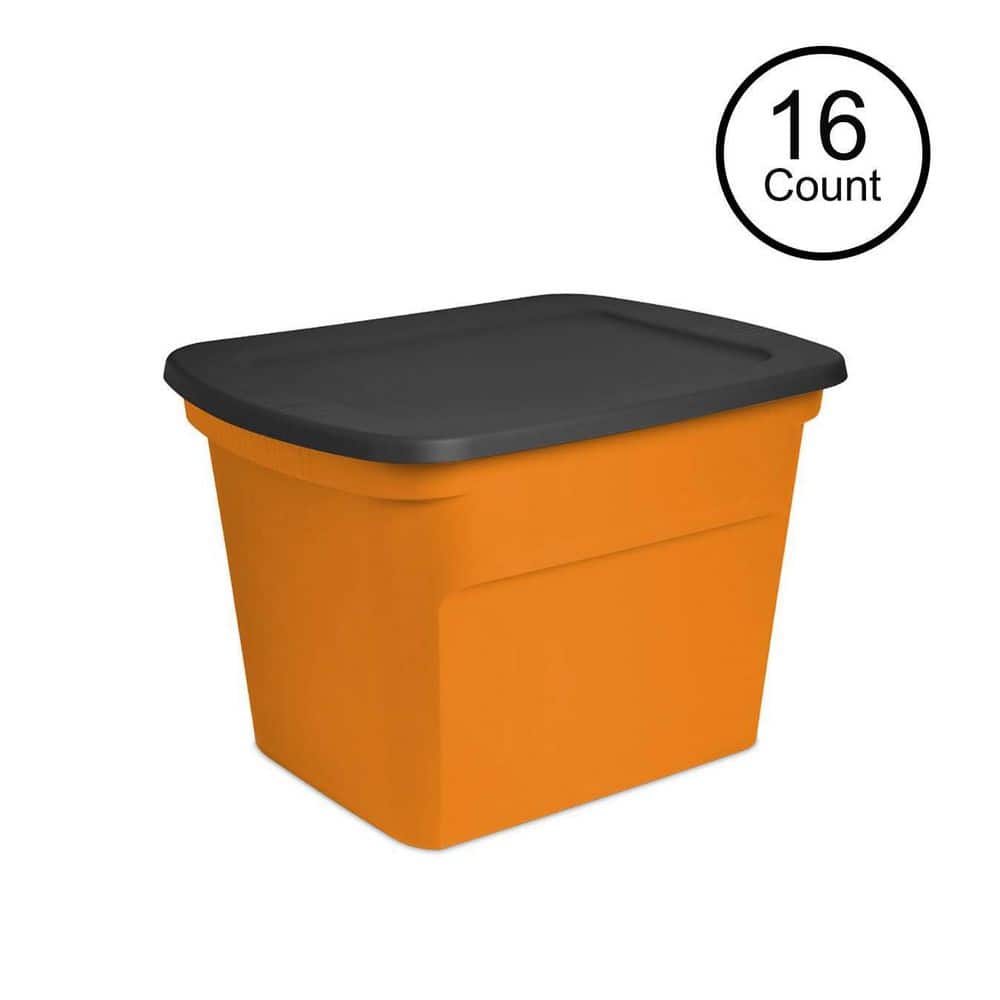 18 Gallon Orange Plastic Storage Container Bin Tote with Lid (16 Pack)